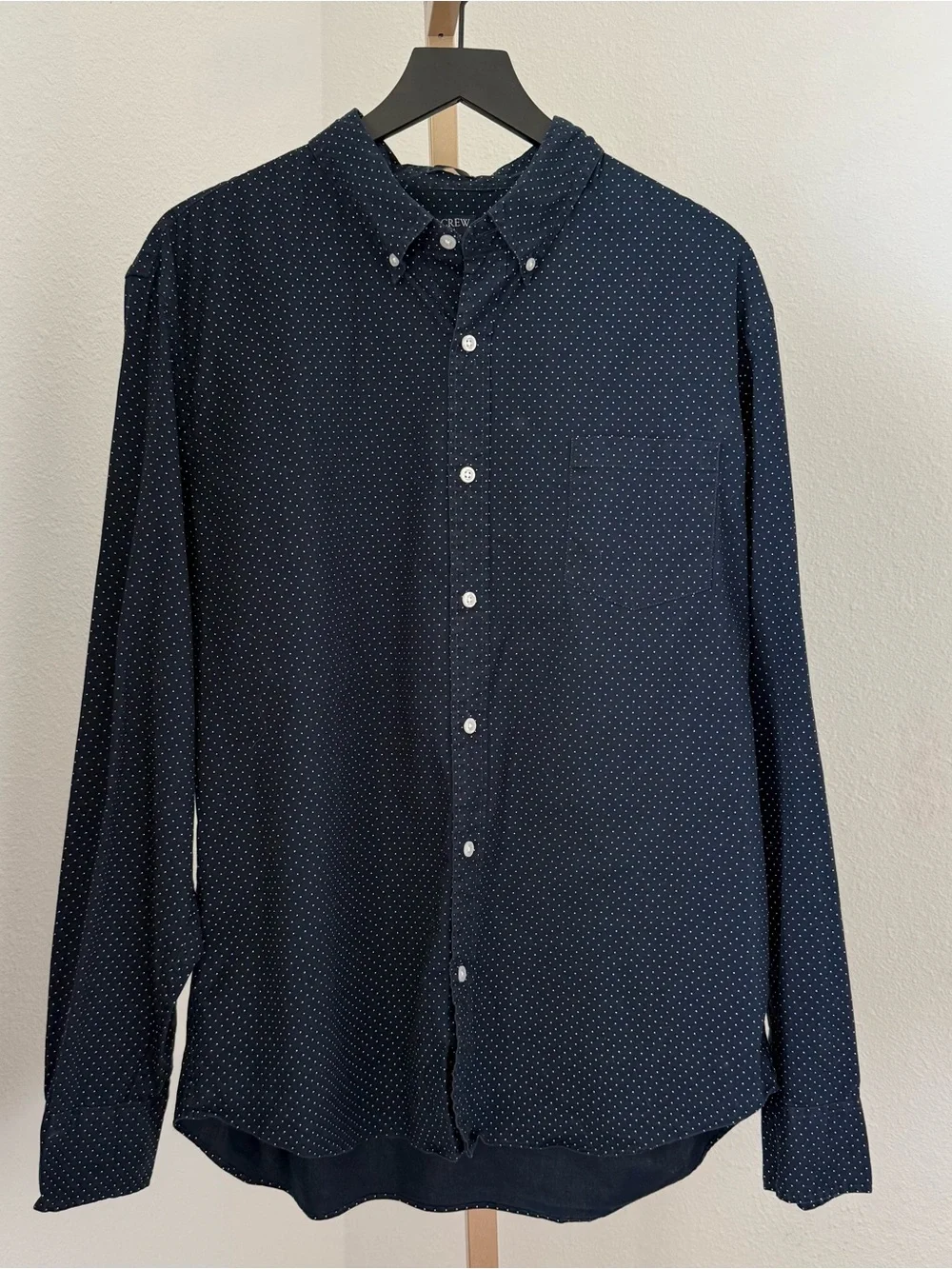 J.CREW MEN'S Slim Flex Washed Untucked-fit Navy Blue Dress Shirt Size XL
